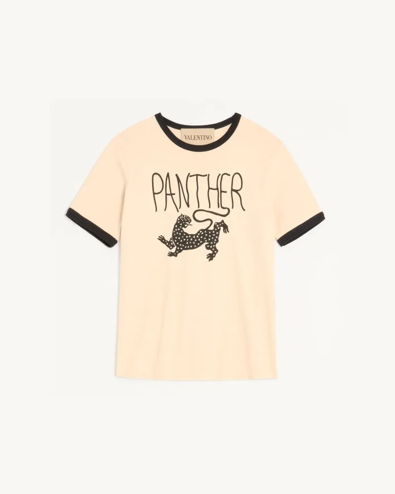 Valentino Garavani T-Shirt Valentino In Cotone Con Stampa Panther Uomo BURRO/NERO Burro