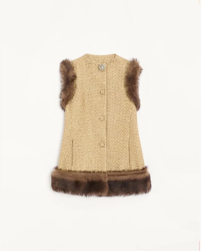 Valentino Garavani Gilet In Tweed Canestrello Lurex Con Dettagli In Shearling Donna ORO Oro