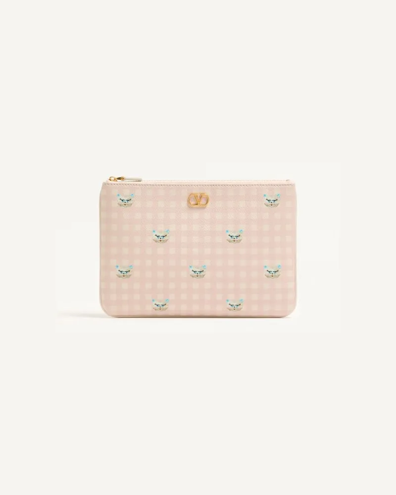 Valentino Garavani Pochette VLogo Signature In Vitello Granato Le Chat De La Maison Donna ROSA/AVORIO Rosa