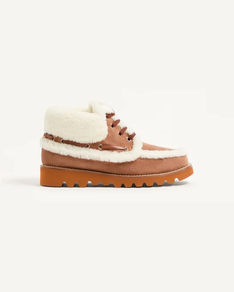 Valentino Garavani Stivaletto Palm Avenue In Crosta E Lana 25mm Donna TABACCO/NATURALE Tabacco