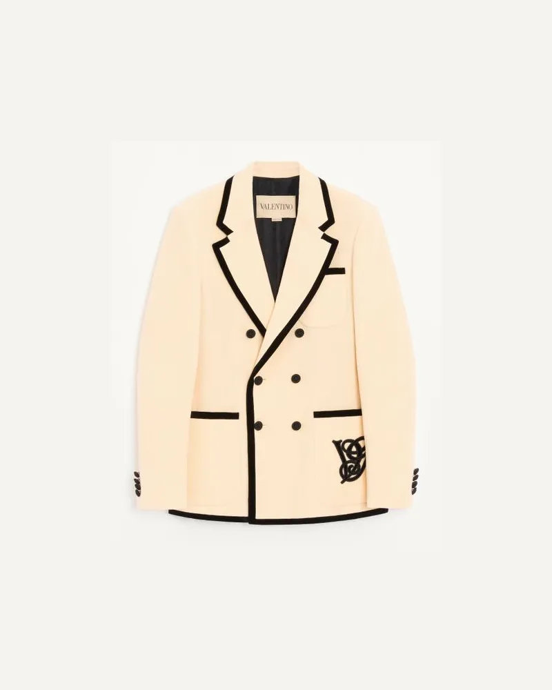 Valentino Garavani Giacca doppiopetto Valentino in velluto lavato di cotone e lino con ricamo VG Uomo PANNA Panna