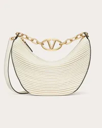 Valentino Garavani HOBO PICCOLA VLOGO MOON BAG IN NAPPA LAVORATA CON CATENA Donna AVORIO Avorio