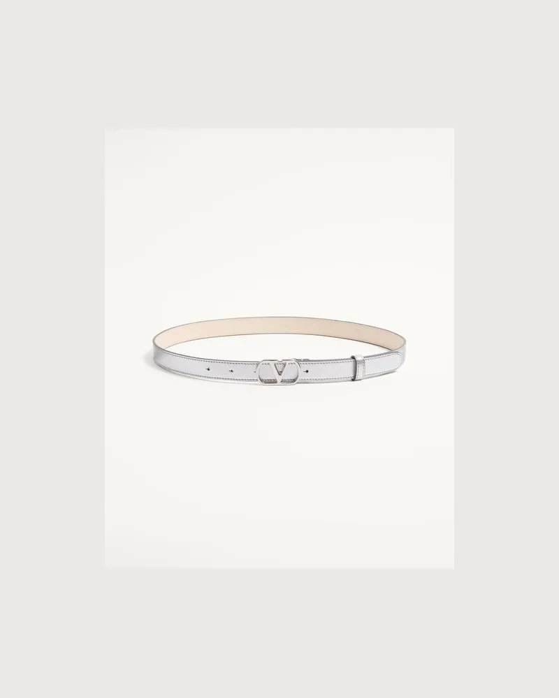 Valentino Garavani Cintura Vlogo Signature In Vitello Laminato 20 Mm Donna SILVER 075 