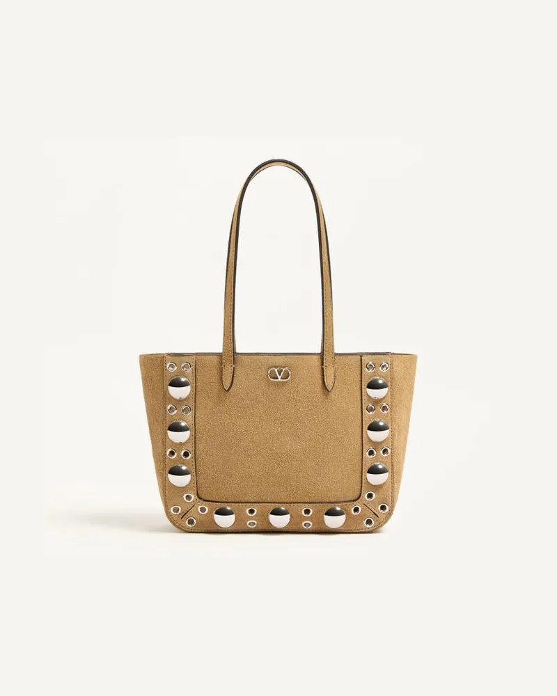 Valentino Garavani Borsa Shopping Mini Valentino Garavani Nellcôte In Suede Donna HAVANA BEIGE Havana