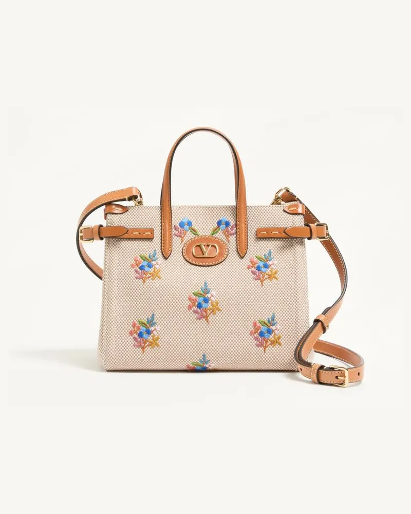 Valentino Garavani Borsa Shopping Piccola Valentino Garavani Antibes In Canvas Con Ricamo Donna NATURALE Naturale