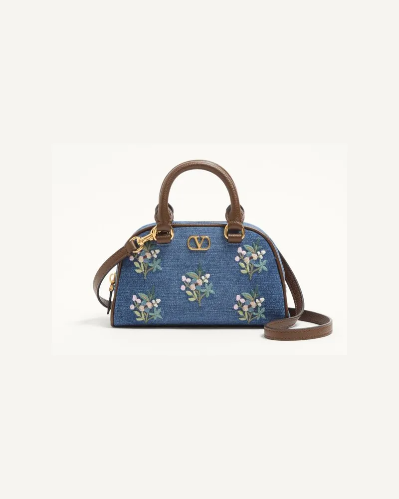 Valentino Garavani Mini bauletto Valentino Garavani VLogo Signature in denim con ricamo floreale Donna DENIM Denim