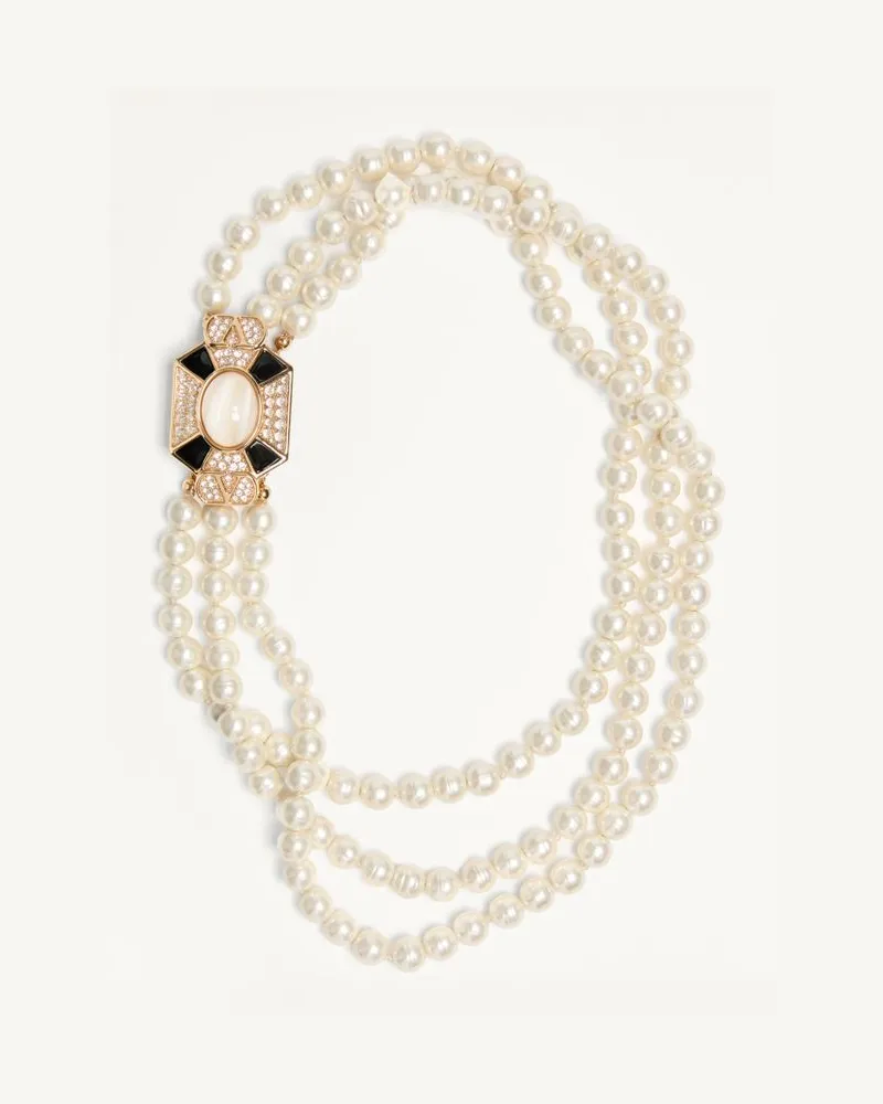 Valentino Garavani Collana Pas Plus In Metallo, Smalto, Resina, Perle E Cristalli Swarovski Donna CREMA/NERO/ORO Crema
