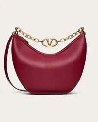 Valentino Garavani HOBO MEDIA VLOGO MOON BAG IN VITELLO GRANATO CON CATENA Donna ROSSO SCURO Rosso