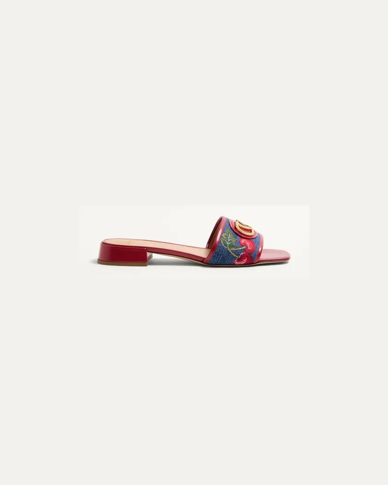 Valentino Garavani Sandalo Slide VLogo Signature In Denim Con Ricamo Cherryfic 20Mm Donna DENIM/MULTICOLOR Denim