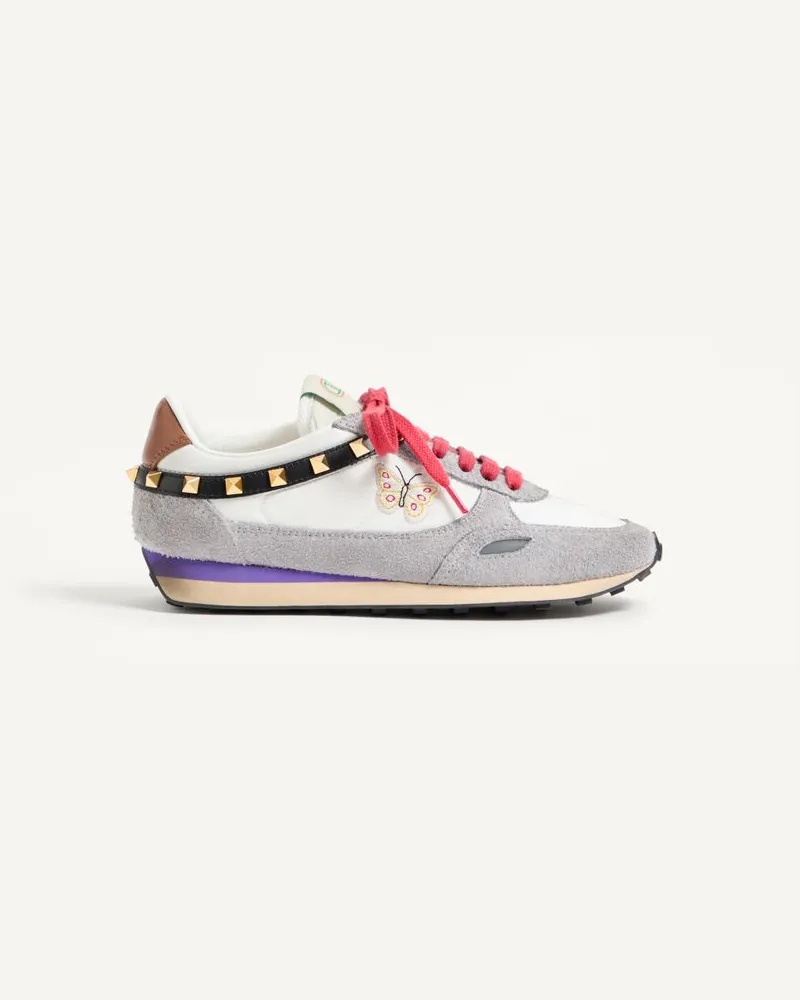 Valentino Garavani Sneaker Stud Up In Crosta E Nylon Con Ricamo Farfalla Donna BIANCO/MULTICOLOR Bianco