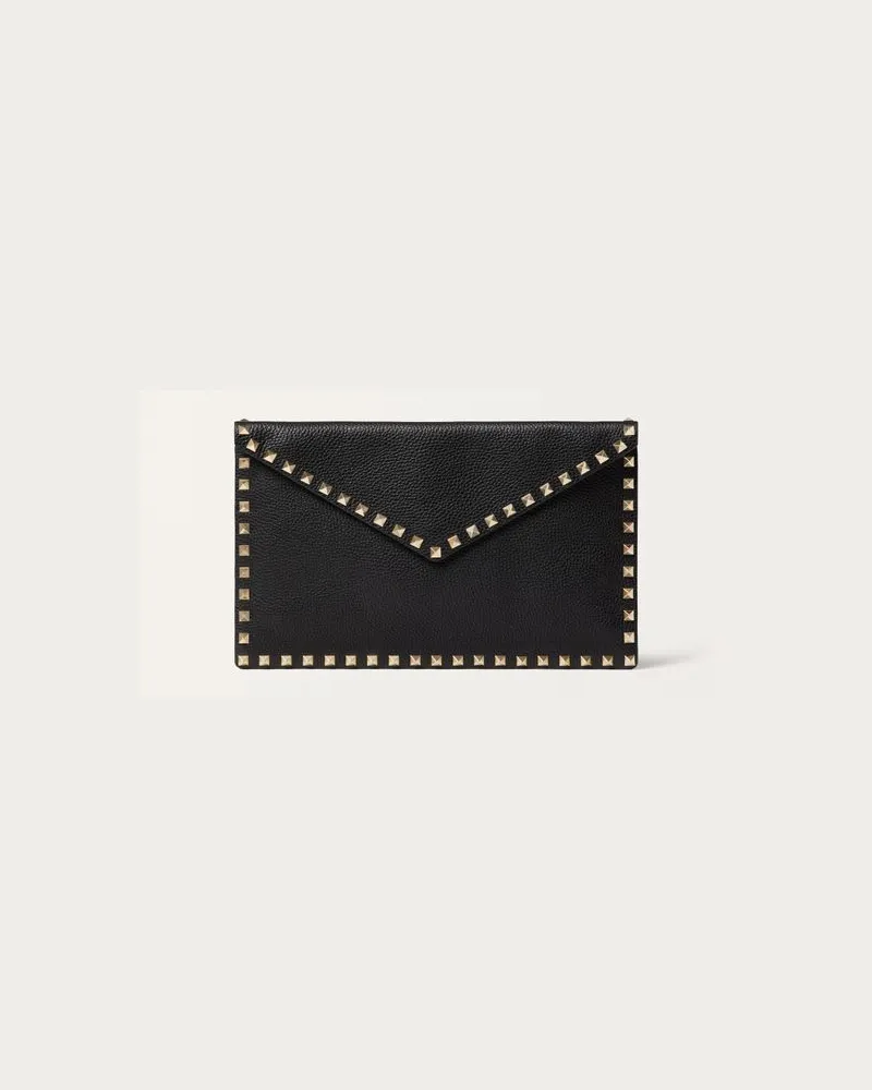 Valentino Garavani Pouch Rockstud In Vitello Granato Donna NERO Nero