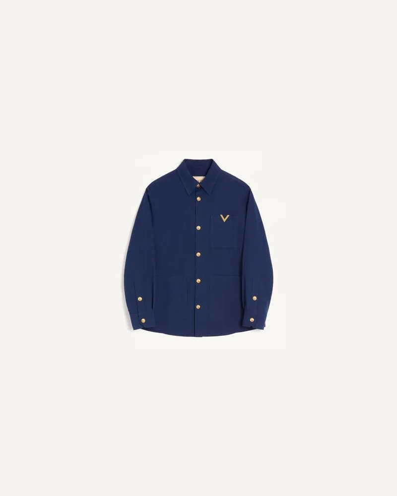 Valentino Garavani Giacca Camicia Valentino In Gabardina Di Cotone Con Vgold Uomo BLUETTE 46 