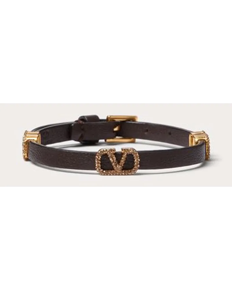 Valentino Garavani BRACCIALE VLOGO SIGNATURE GARAVANI IN PELLE E CRISTALLI Donna FONDANT Fondant