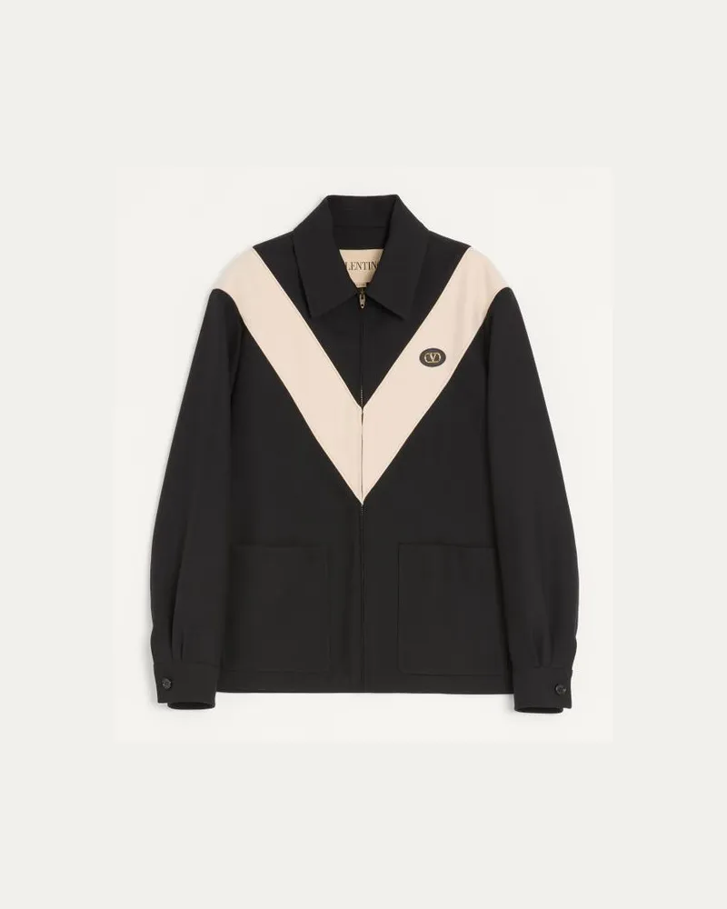Valentino Garavani Giacca Valentino In Gabardina Di Nylon Con V Intarsiata E Vlogo Patch Uomo NERO Nero