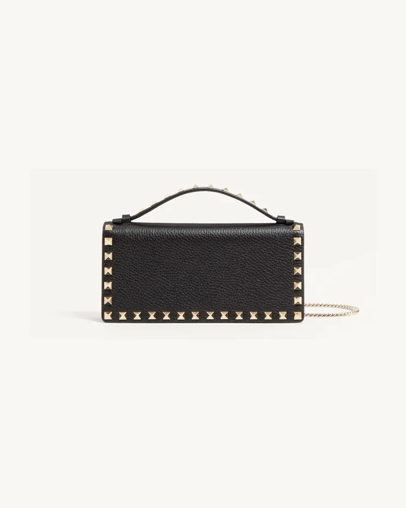 Valentino Garavani Portafoglio Con Catena Rockstud In Vitello Granato Donna NERO Nero