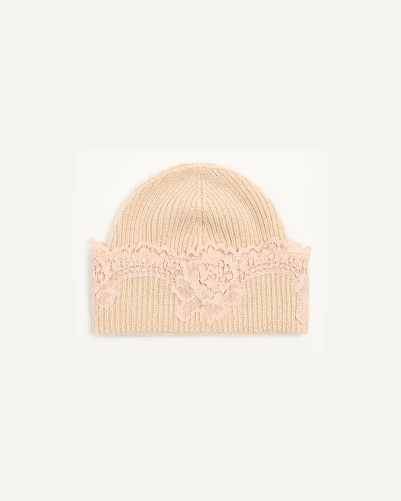 Valentino Garavani Cappello Beanie VLogo Signature In Cachemire E Pizzo Donna ALABASTER Alabaster