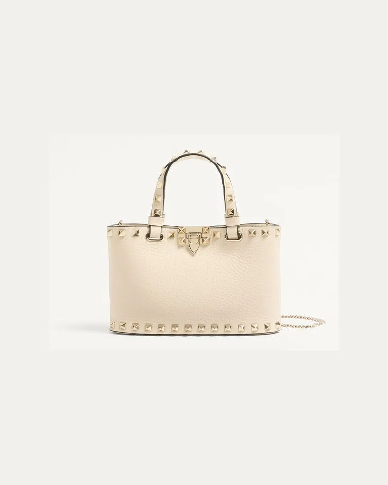 Valentino Garavani Mini Borsa Shopping Rockstud In Vitello Granato Donna LIGHT IVORY Light