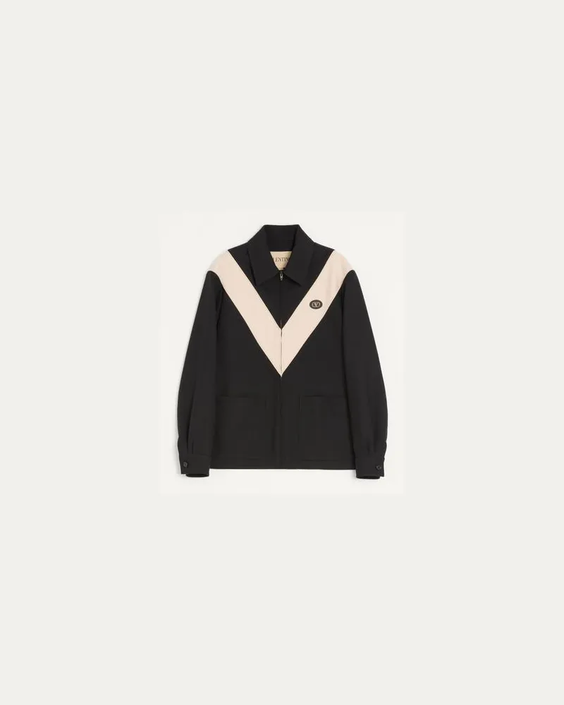 Valentino Garavani Giacca Valentino In Gabardina Di Nylon Con V Intarsiata E Vlogo Patch Uomo NERO 52 
