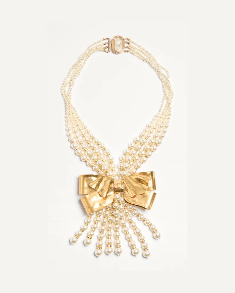 Valentino Garavani Collana Trop Chou In Metallo, Smalto, Perle E Cristalli Donna ANTIQUE BRASS Antique