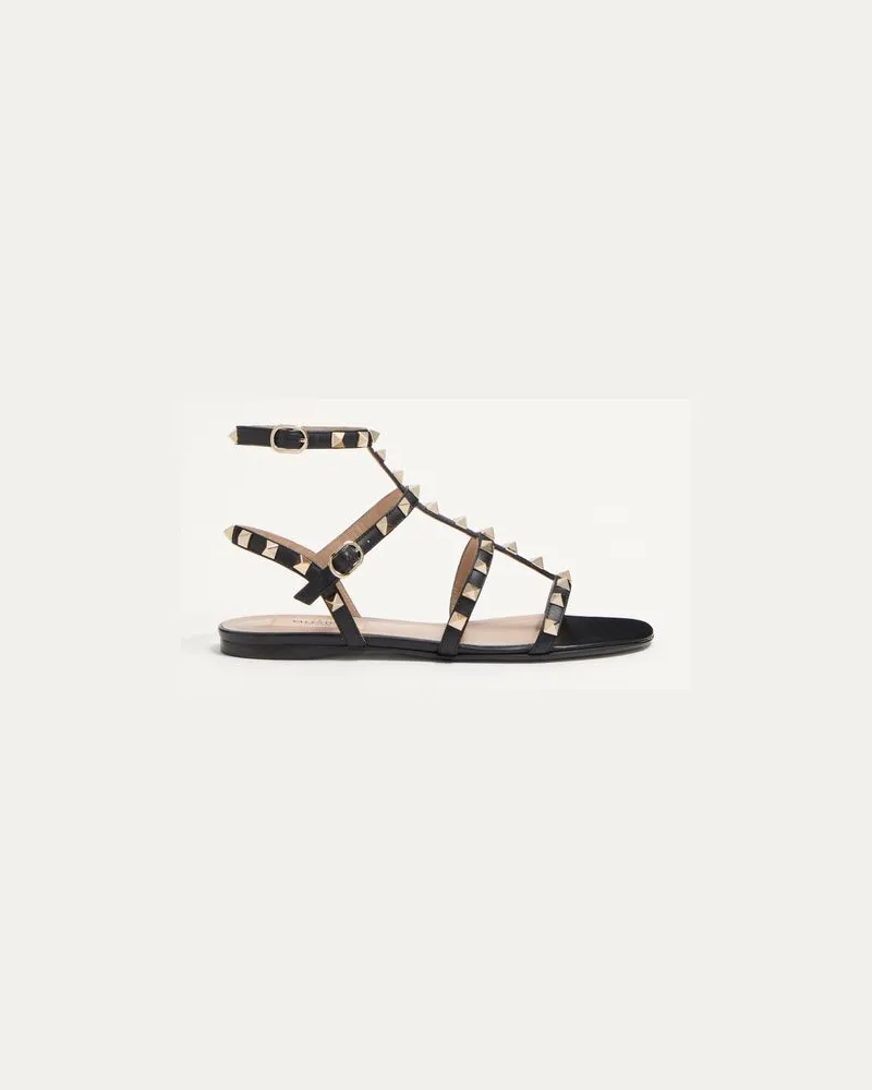 Valentino Garavani Sandalo Basso Rockstud In Vitello Con Cinturini Donna NERO Nero
