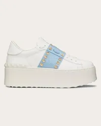 Valentino Garavani SNEAKER FLATFORM ROCKSTUD UNTITLED IN VITELLO CON BANDA IN NAPLACK Donna BIANCO Bianco