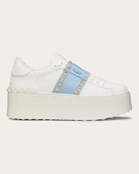 Valentino Garavani SNEAKER FLATFORM ROCKSTUD UNTITLED IN VITELLO CON BANDA IN NAPLACK Donna BIANCO Bianco