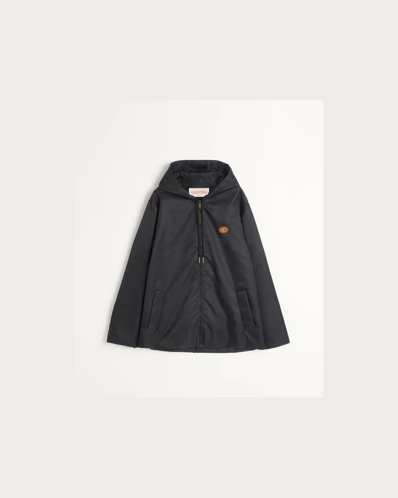 Valentino Garavani Giacca A Vento Con Cappuccio In Nylon Con Patch Vlogo Uomo NERO 56 