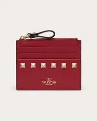 Valentino Garavani PORTACARTE ROCKSTUD IN VITELLO CON ZIP Donna ROSSO V Rosso