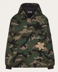 Valentino Garavani CABAN DI COTONE CON CAPPUCCIO E PATCH CAMOUFLOWER RICAMATI Uomo CAMOU ARMY Camou