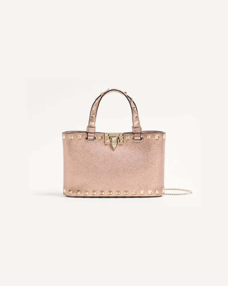 Valentino Garavani Mini Borsa Shopping Rockstud In Vitello Granato Laminato Donna ROSE CANNELLE Rose