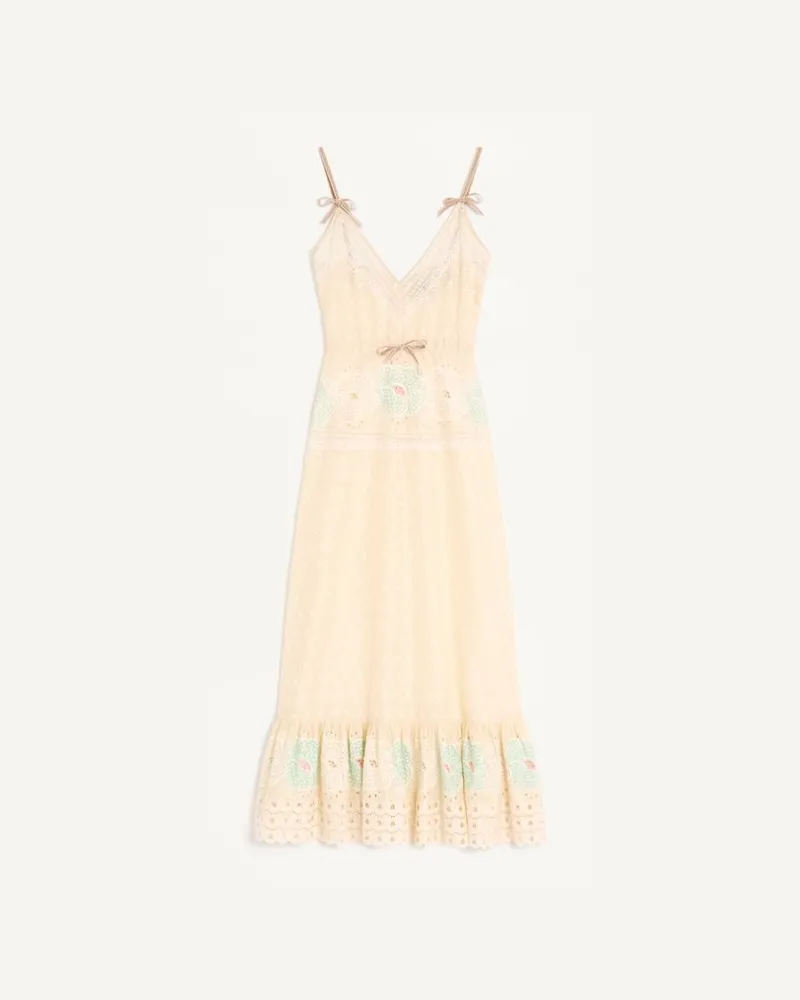 Valentino Garavani Abito Midi In Sangallo Fleur A Jours Fiori Donna AZZURRO/GIALLO Azzurro