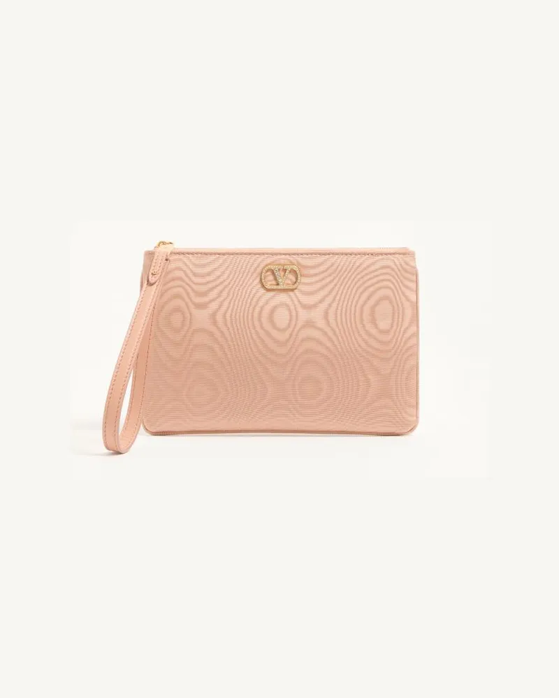 Valentino Garavani Pochette VLogo Signature in Tessuto Moiré con logo gioiello Donna ROSA/CRYSTAL Rosa