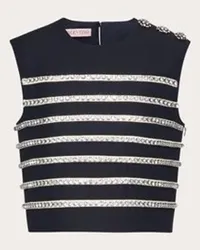 Valentino Garavani TOP IN CREPE COUTURE RICAMATO Donna NAVY/AVORIO Navy