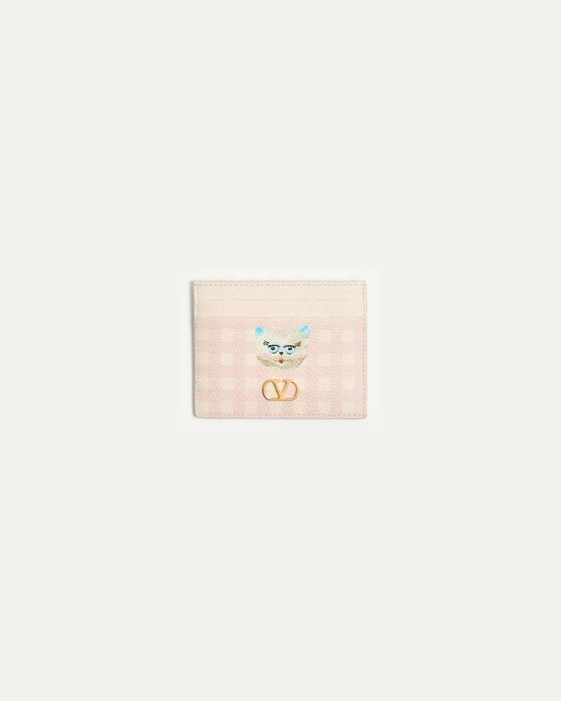 Valentino Garavani Portacarte VLogo Signature In Vitello Granato Le Chat De La Maison Donna ROSA/AVORIO Rosa