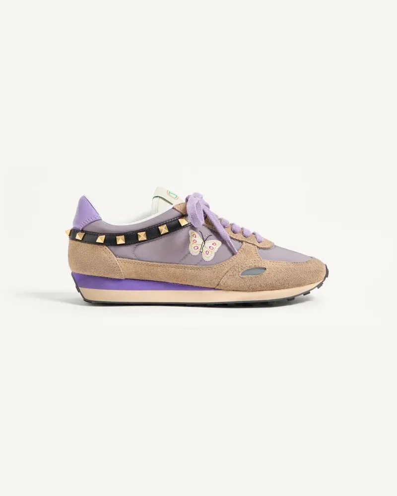 Valentino Garavani Sneaker Stud Up In Crosta E Nylon Con Ricamo Farfalla Donna LILLA/MULTICOLOR Lilla