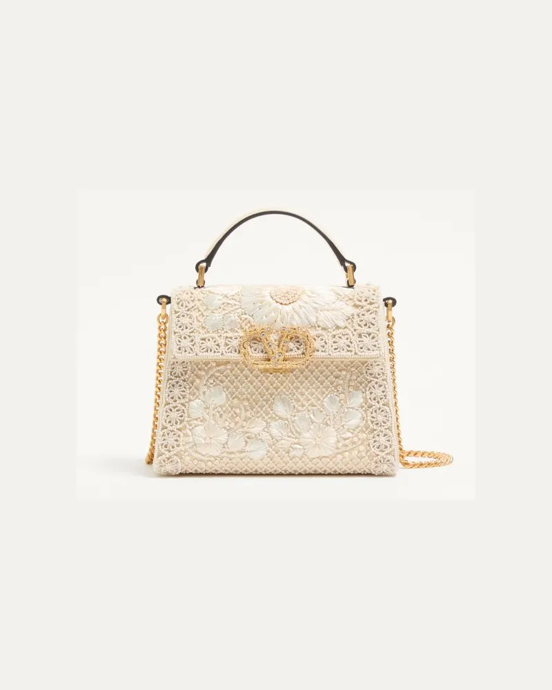 Valentino Garavani Borsa a mano mini Valentino Garavani Vsling ricamata con logo gioiello Donna BURRO Burro