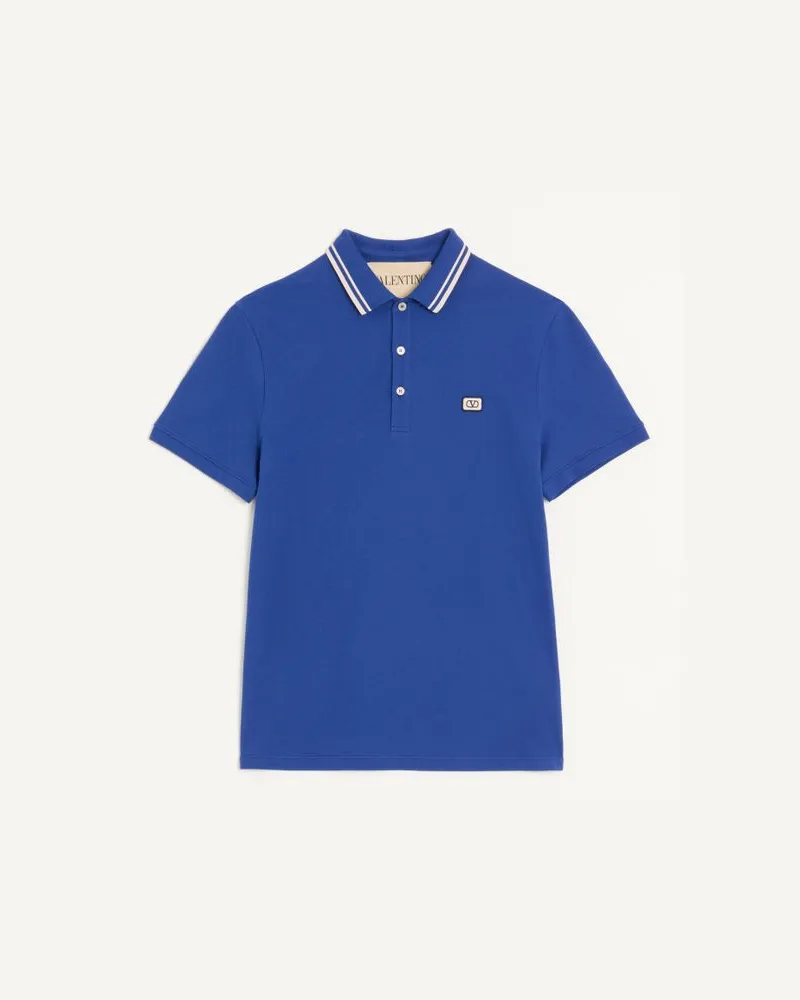 Valentino Garavani Polo In Piquet Di Cotone Con Patch VLogo Uomo BLU Blu