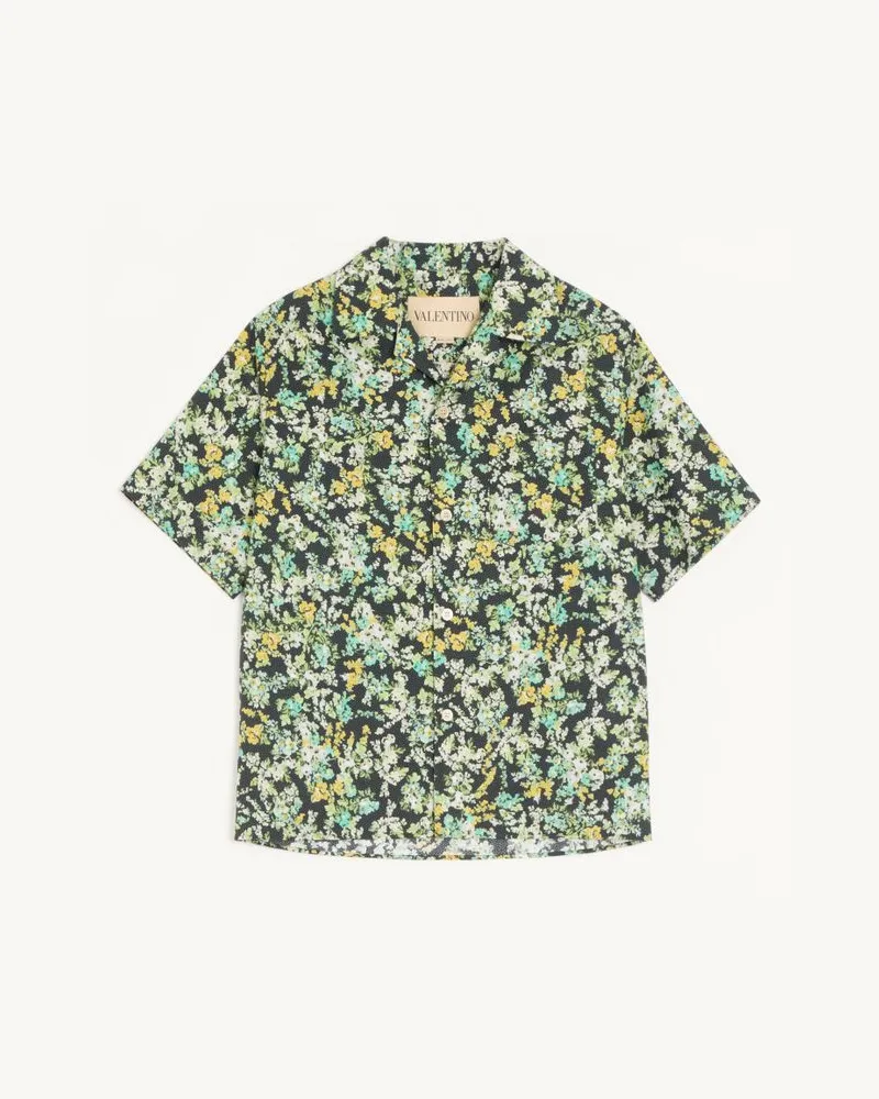 Valentino Garavani Camicia da bowling Valentino in popeline di cotone con stampa Papier Floral Uomo NERO/MULTICOLOR Nero