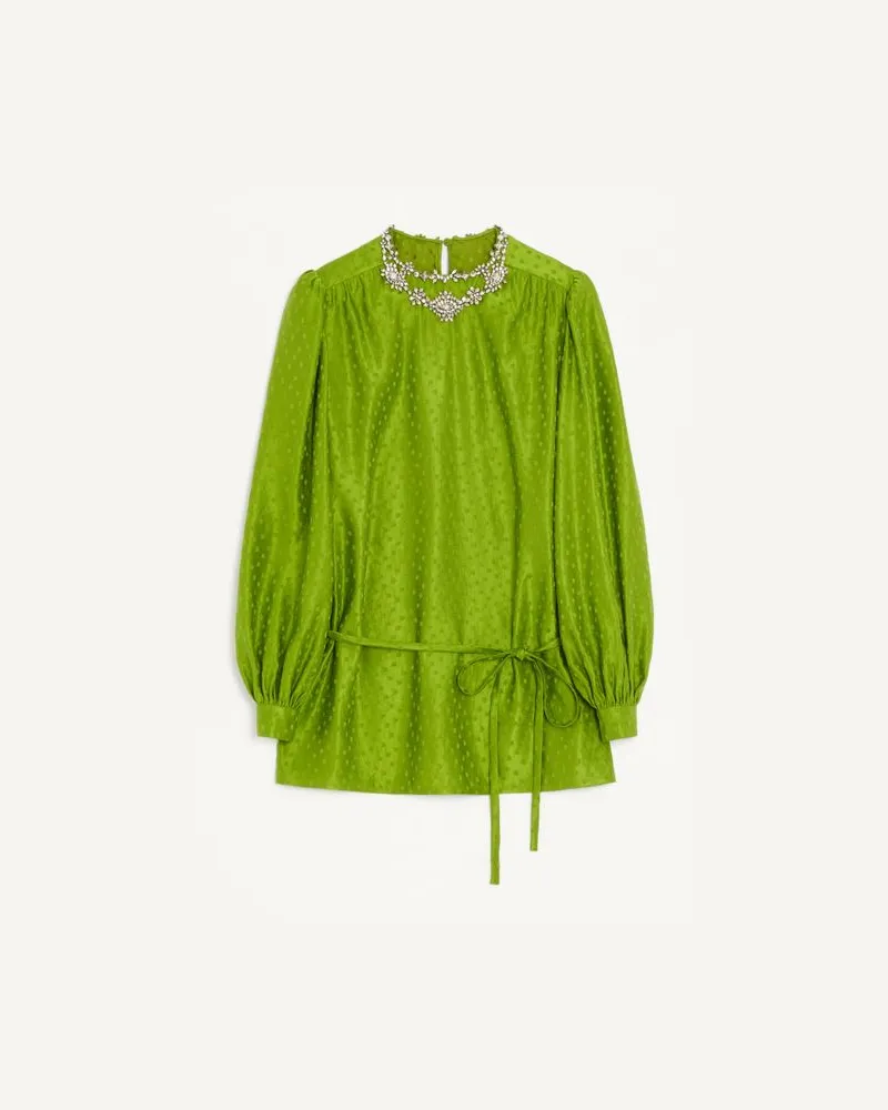 Valentino Garavani Top In Jacquard Seta Lino Plusdepois Ricamato Donna AVOCADO Avocado