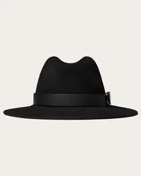 Valentino Garavani CAPPELLO FEDORA VLOGO SIGNATURE IN TESSUTO LAPIN E PELLE Donna NERO Nero