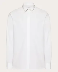 Valentino Garavani CAMICIA MANICA LUNGA IN COTONE CON BORCHIE BLACK UNTITLED SUL COLLETTO Uomo BIANCO Bianco