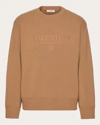 Valentino Garavani MAGLIONE GIROCOLLO IN LANA CON RICAMO VALENTINO Uomo CAMMELLO Cammello