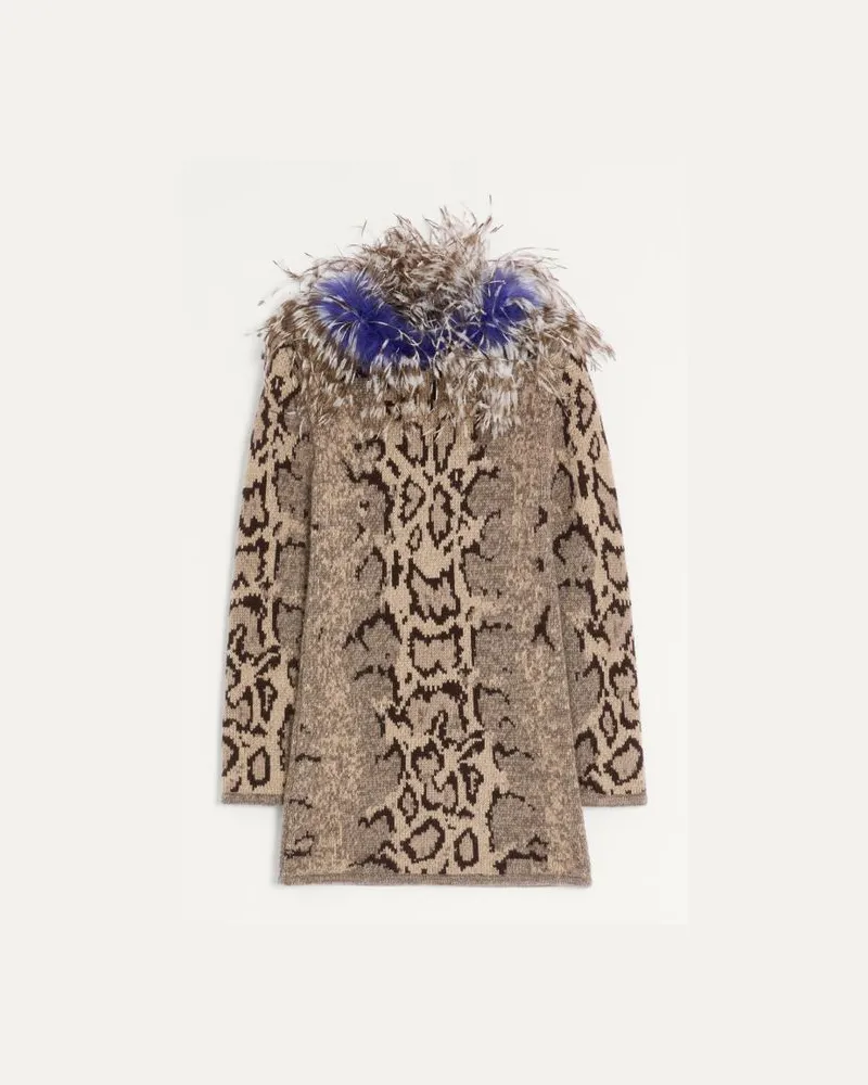 Valentino Garavani Abito In Cashmere Motivo Animalier Con Piume Donna ANIMALIER Animalier