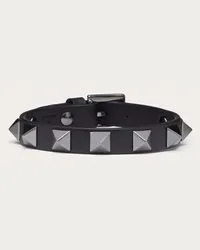 Valentino Garavani BRACCIALE ROCKSTUD IN PELLE E BORCHIE FINITURA RUTENIO NERO Uomo NERO Nero