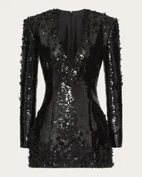 Valentino Garavani ABITO CORTO IN CREPE COUTURE RICAMATO Donna NERO Nero