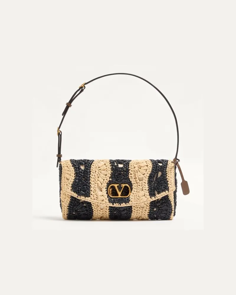Valentino Garavani Borsa Piccola A Spalla Valentino Garavani DeVain In Rafia Con Motivo A Onde Donna NATURALE/NERO Naturale