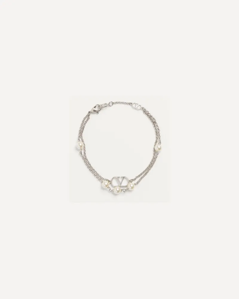 Valentino Garavani Bracciale VLogo Signature In Metallo E Perle Swarovski Donna PALLADIO/CREMA Palladio