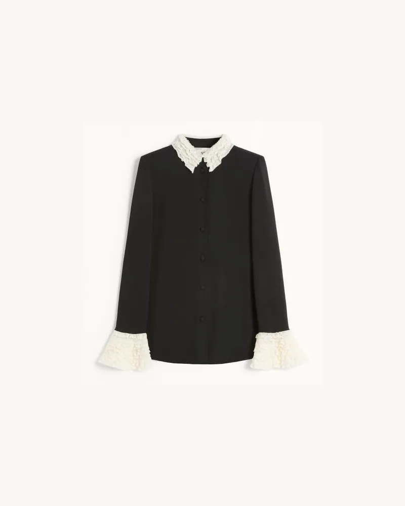 Valentino Garavani Camicia In Georgette Donna NERO/AVORIO Nero