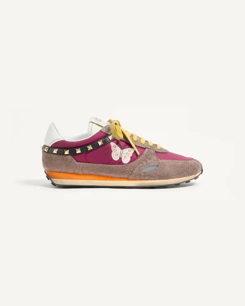 Valentino Garavani Sneaker Stud Up In Crosta E Nylon Con Ricamo Farfalla Uomo INSOLENT/MULTICOLOR Insolent