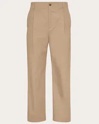 Valentino Garavani PANTALONE IN GABARDINA DI COTONE CON ETICHETTA MAISON VALENTINO Uomo BEIGE Beige